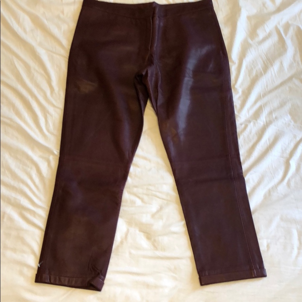 100% genuine leather burgundy pants